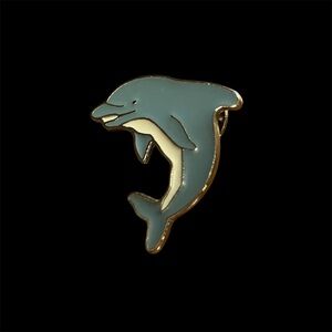 Vintage S.O.S. Signed Gray Dolphin Enamel Pin Marine Ocean
